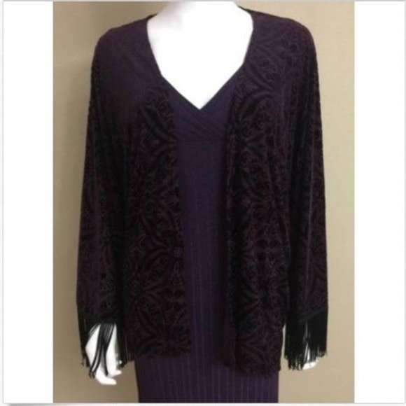 Cache Purple Over Wrap Black Fringe Shawl Topper NWOT Size Medium / Large NWOT - Picture 3 of 8